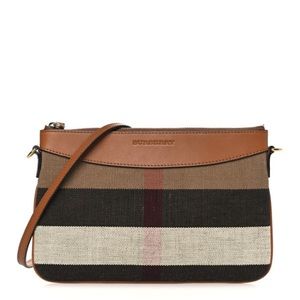 BURBERRY Mega Check Peyton Crossbody Clutch Bag Saddle Brown